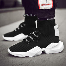 Load image into Gallery viewer, Men's Chic Black/White High Top Sock Sneaker Shoes - Abershoes