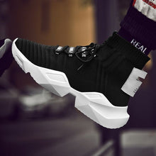Load image into Gallery viewer, Men's Chic Black/White High Top Sock Sneaker Shoes - Abershoes