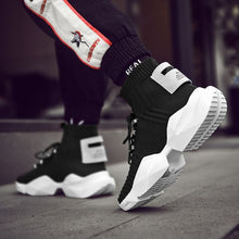 Load image into Gallery viewer, Men's Chic Black/White High Top Sock Sneaker Shoes - Abershoes