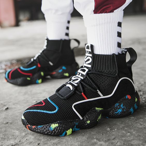 Trendy Couples High Top Sock Sneaker Shoes - Abershoes
