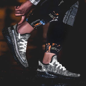 Men's Chic Black/White Star Shining Sneaker Shoes - Abershoes