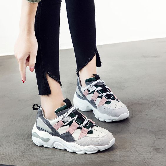 Women's Round Color Block Sneaker Shoes - Abershoes