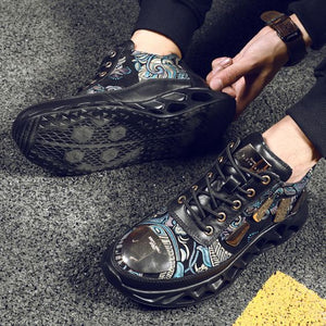 Men's Floral Print Color Block Sneaker Shoes - Abershoes