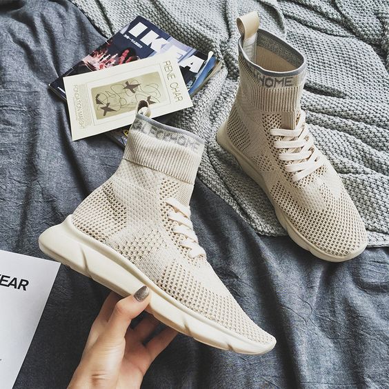 Women's Pure Color High Top Sock Shoes - Abershoes